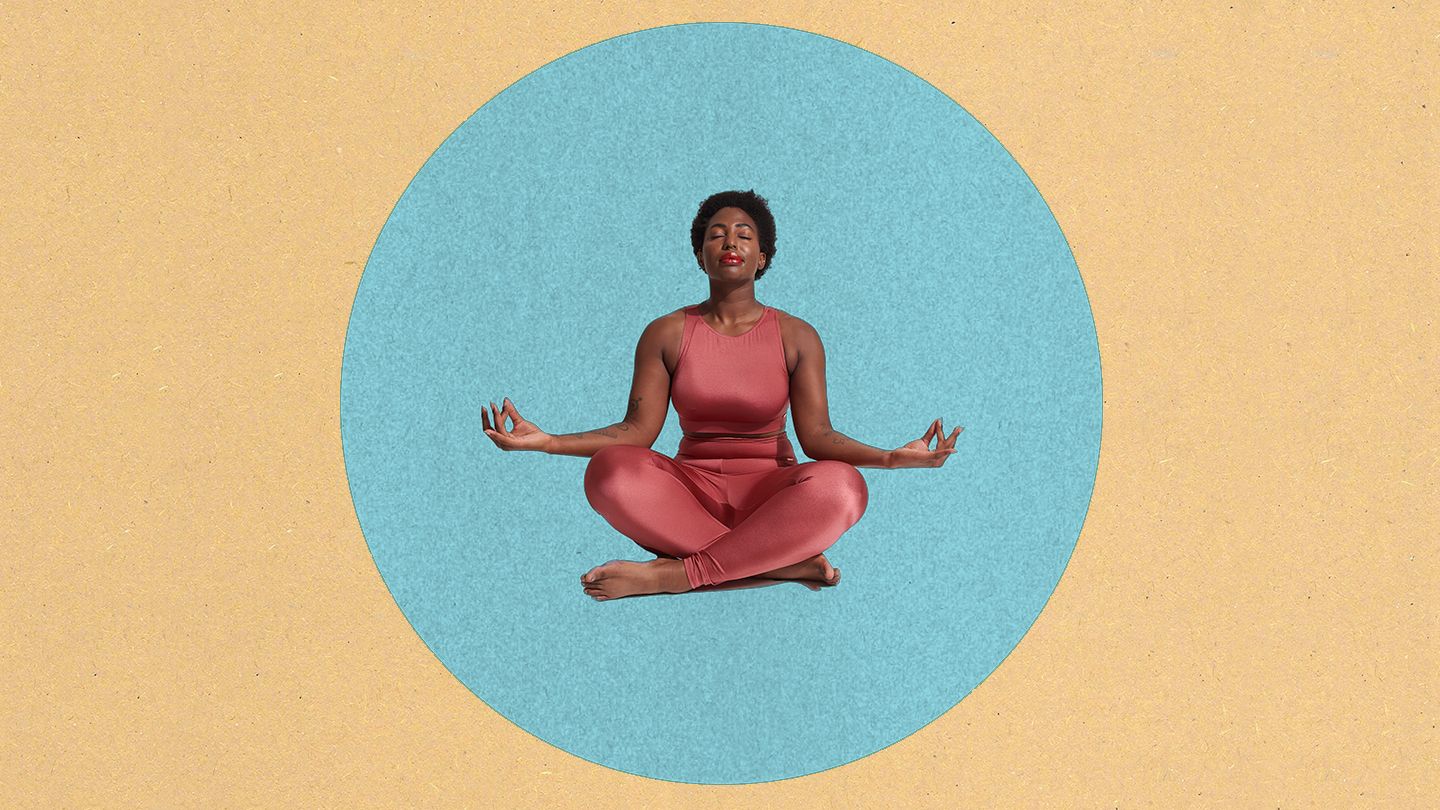 woman meditating photo illustration blue circle