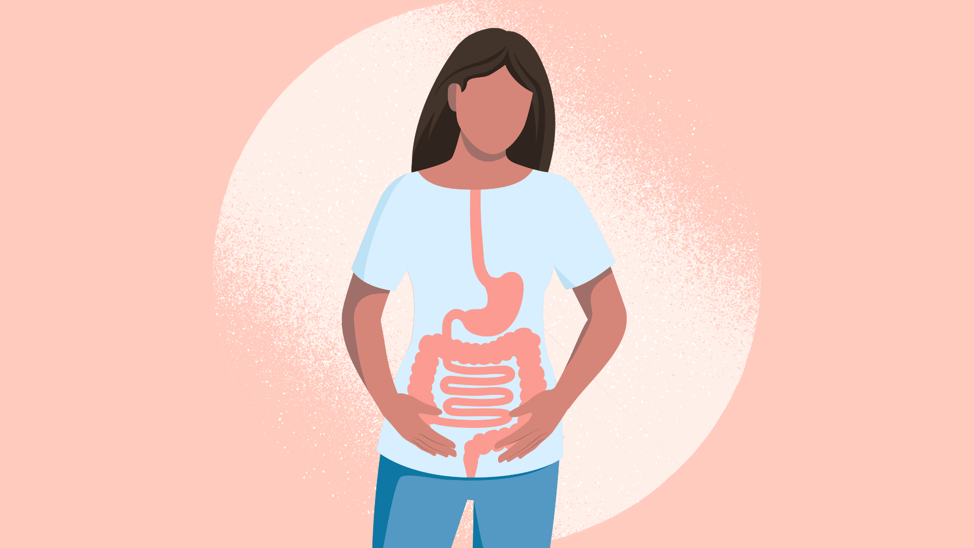 illustration of woman showing gut microbiome