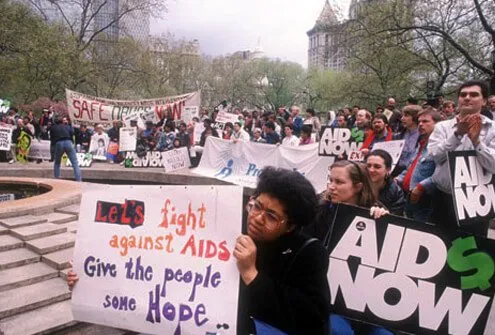 AIDS protesters outside NYC City Hall, 1988.