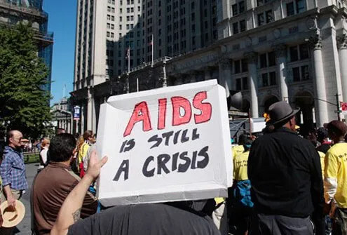 AIDS activists rally in downtown Manhattan.