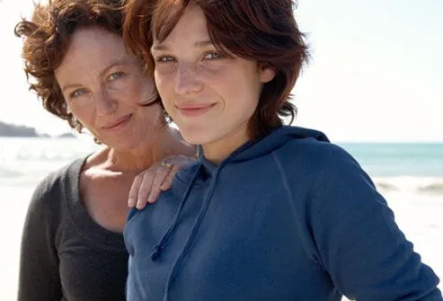 A mother and daughter at the beach.