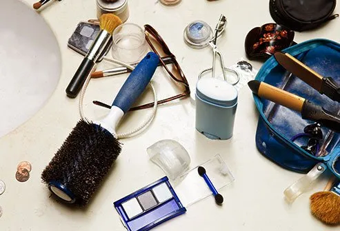 One bathroom counter might have many toothbrushes, shampoos, and skin-care products left out on it, as well as a jumble of makeup and a few stray toothpaste caps.