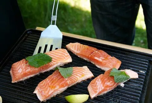 Photo of salmon on grill.