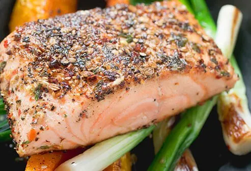 Fatty fish, such as salmon, is heart-healthy due to its omega-3-fatty acid content.