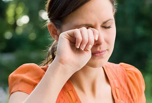 Try not to rub your eyes when allergies arise--it only makes things worse.