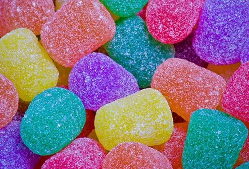 Variety of colored candy gumdrops.