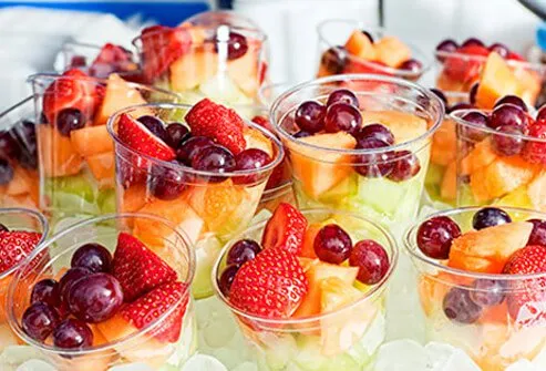 Fruit cups on ice.