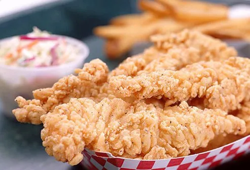 A photo of fried chicken strips.