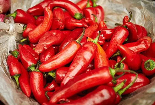 Red peppers on display.