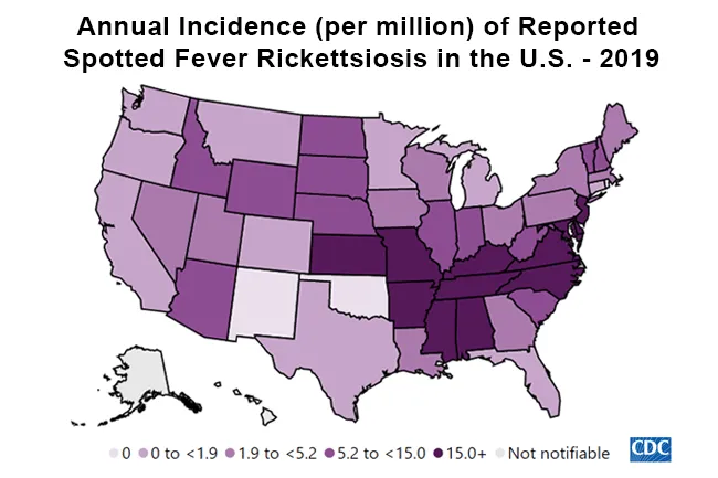 Rocky Mountain spotted fever is a seasonal disease and occurs throughout the United States during the months of April through September.