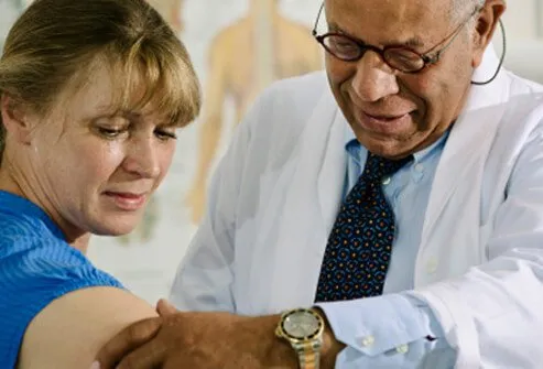 A doctor examines a patient to help confirm a diagnosis of Rocky Mountain spotted fever.