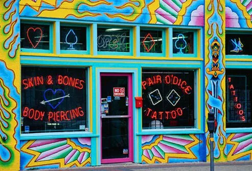 Exterior of Pair O'Dice Tattoo Parlor.