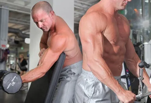 A super set of tricep and bicep exercises.