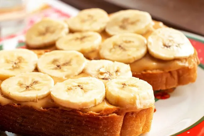 Peanut butter and banana toast is a favorite morning dish.