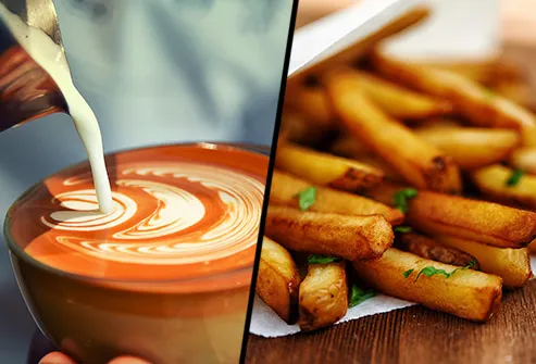 Does a caffe latte or Frech fries have more saturated fat?