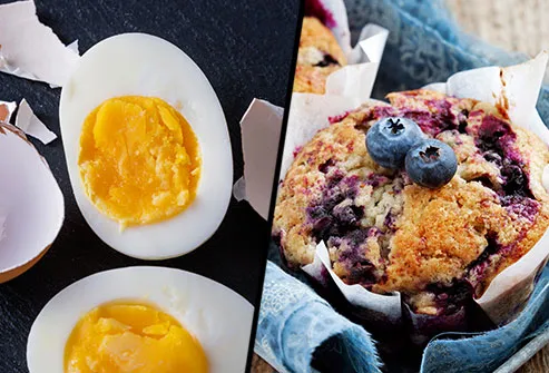 Does a blueberry muffin or eggs have more saturated fat?