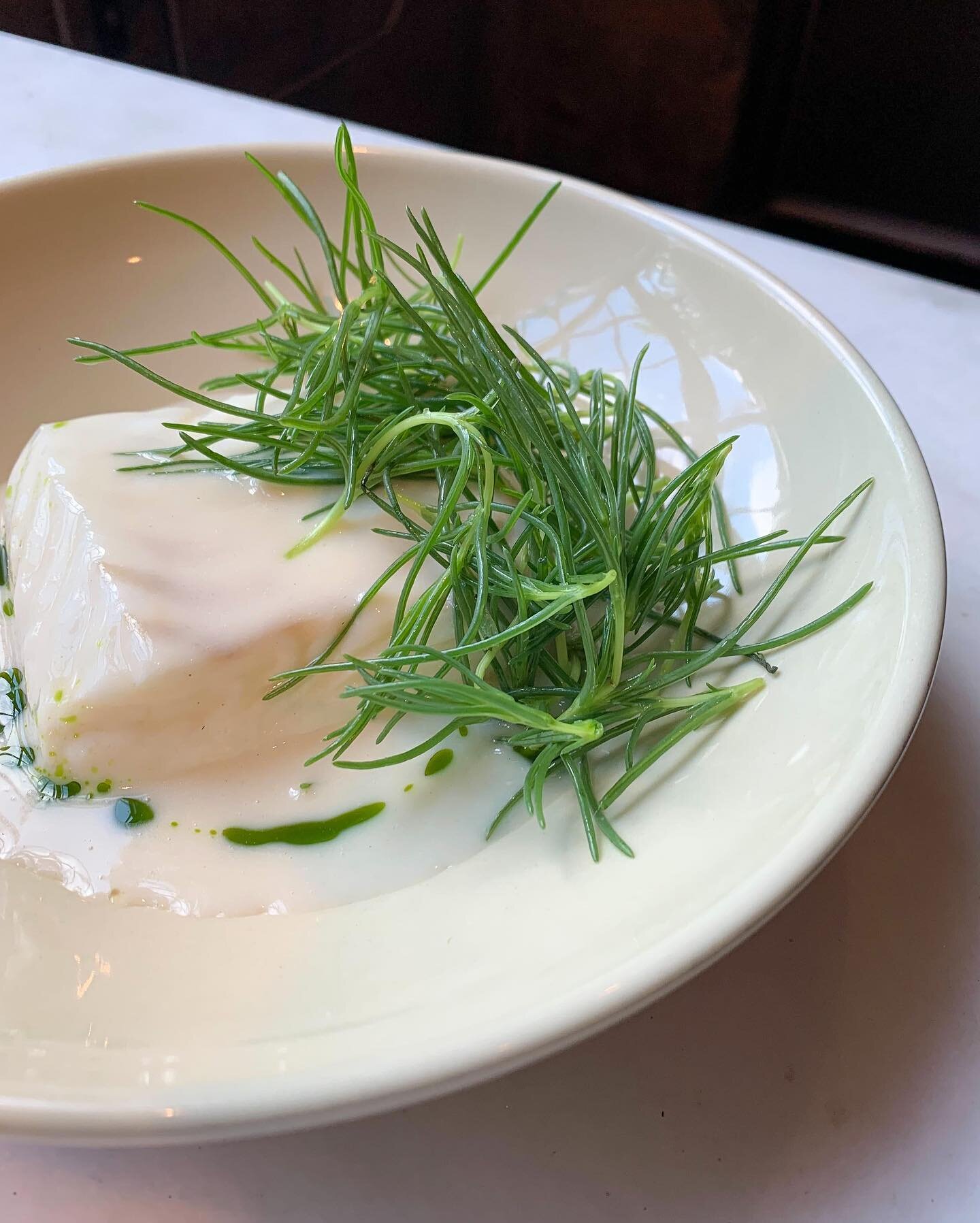 Wild Halibut, mussel veloute, agretti