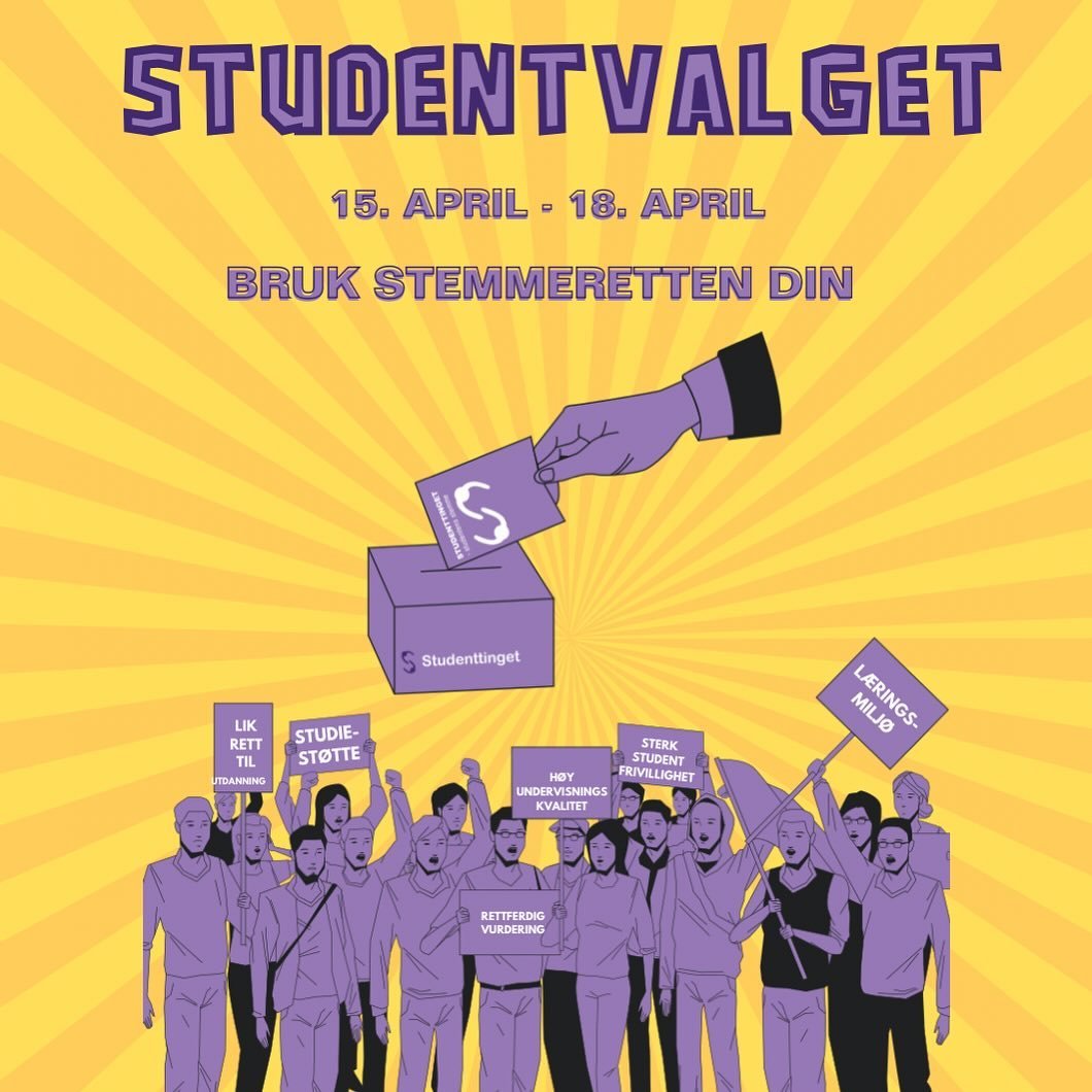 STUDENTVALGET ER &Aring;PENT!💜🤩 
Les om kandidatene og stem p&aring; studentvalget.no