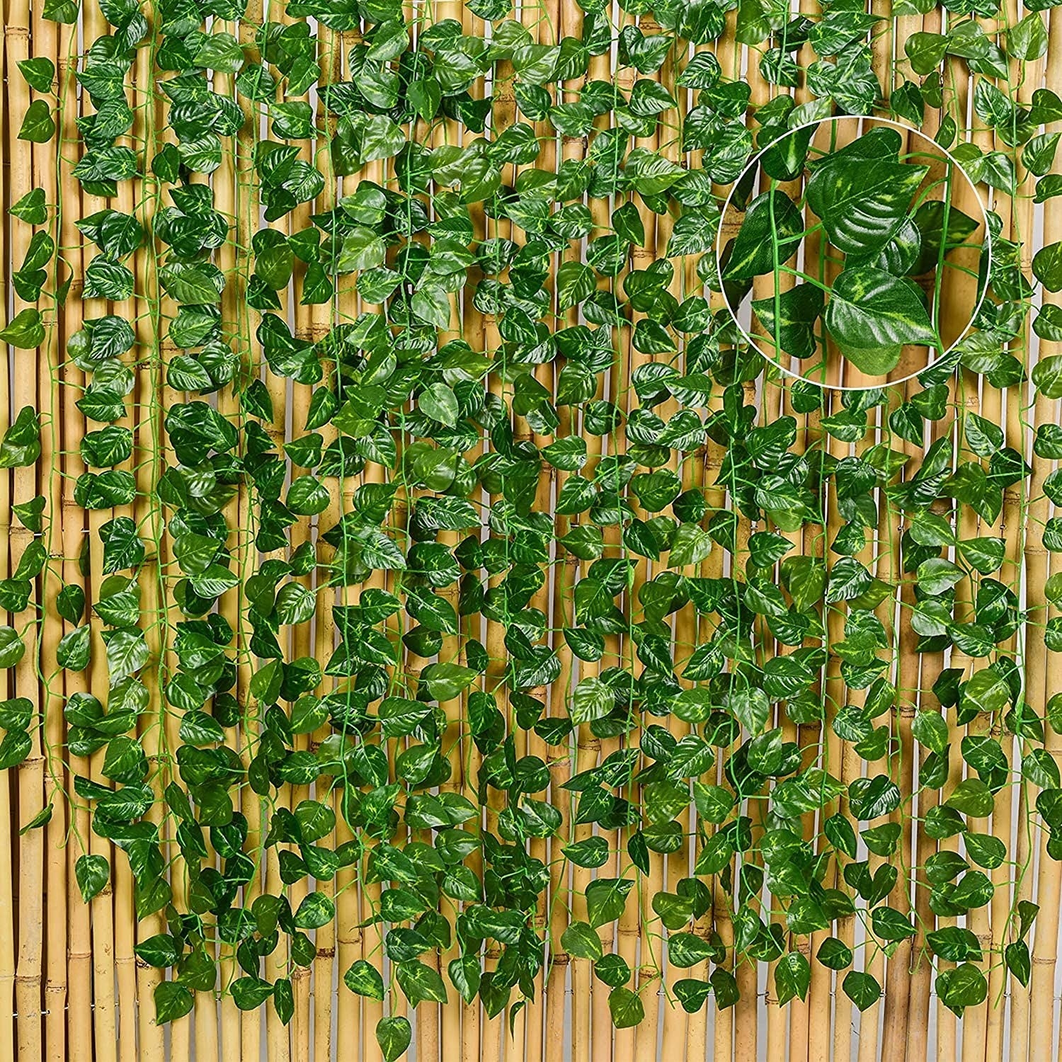 Artificial ivy against a wooden background