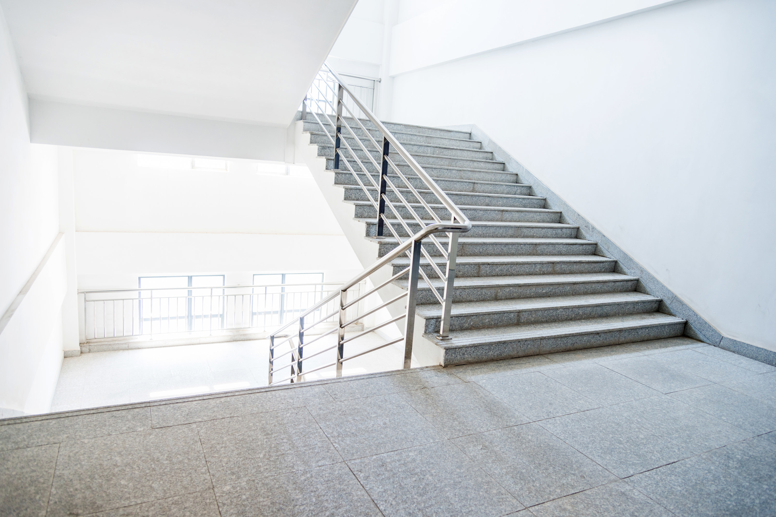 A staircase in a school building