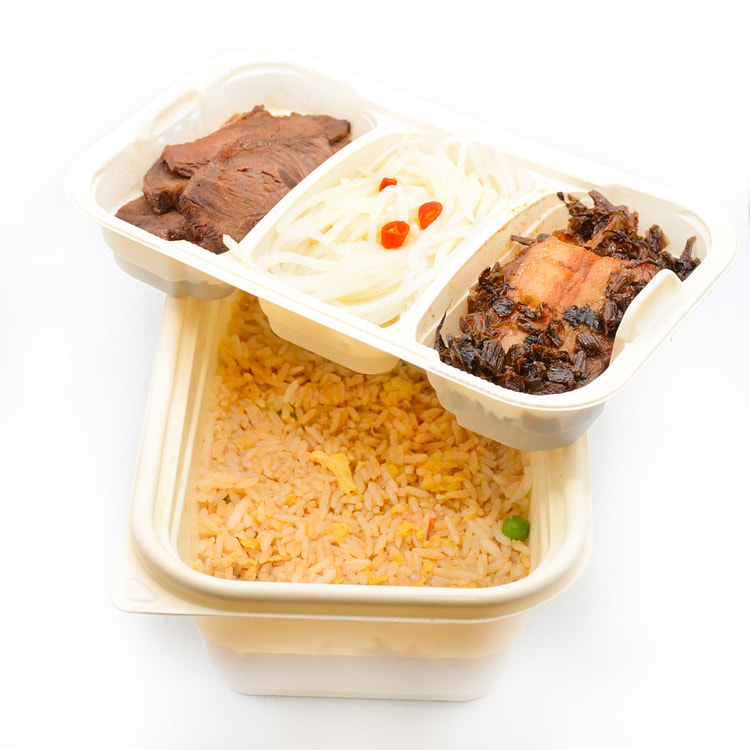 Bento Box with Braised Pork Belly and Braised Beef