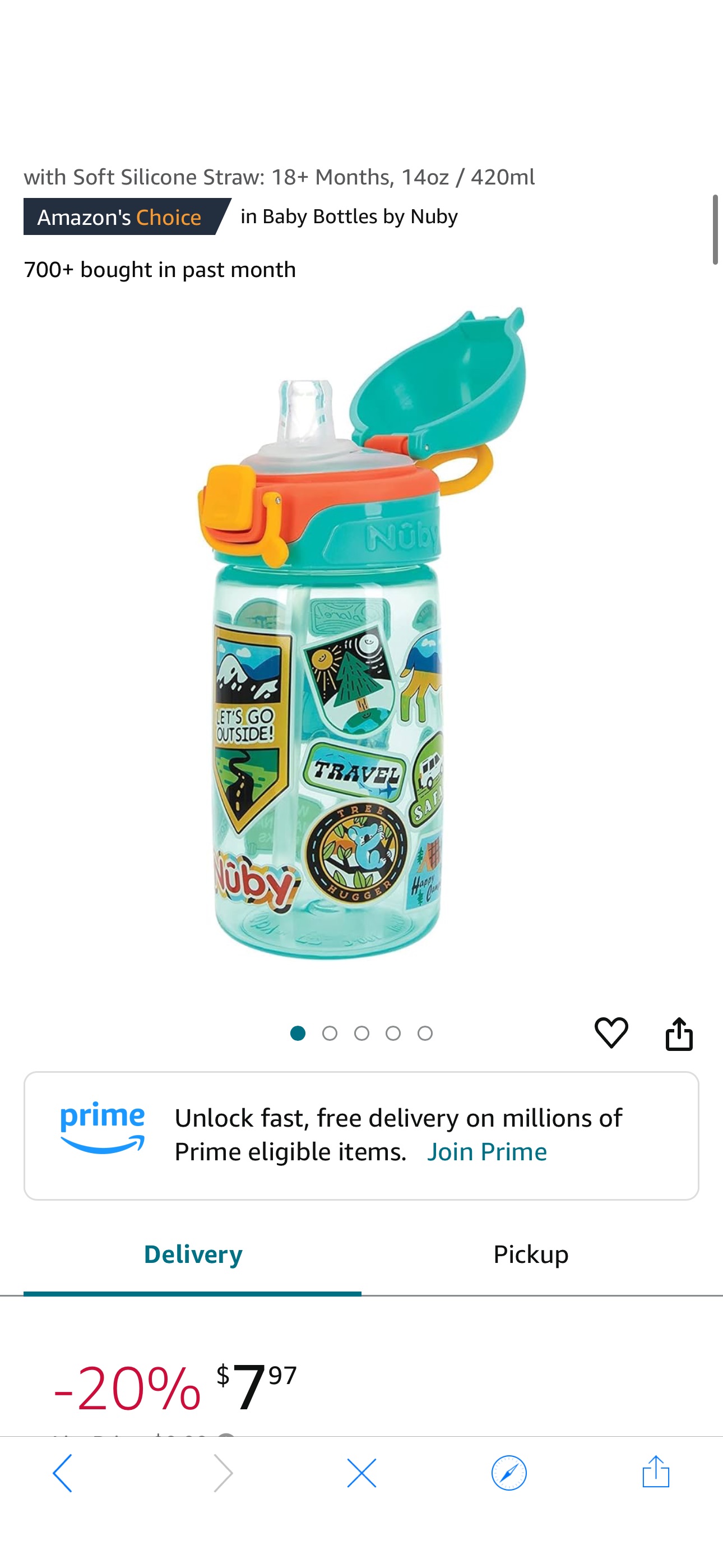 Amazon.com : Nuby Kids No Spill Flip-it Adventure and Travel Sticker Water Bottle with Soft Silicone Straw: 18+ Months, 14oz / 420ml : Baby