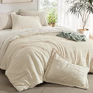 Amazon.com: Bedsure Queen Comforter Set - 7 Pieces Gauze Wave Jacquard Comforter Bedding Set