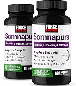 Amazon.com: FORCE FACTOR Somnapure Softgels 2-Pack Sleep Aid to Fall Asleep Faster, Stay Asleep Longer, Wake Up Refreshed, Sleep Aid for Adults with Melatonin, Ashwagandha, Valerian Root, 120 Softgels