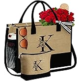 Amazon.com: YOOLIFE Birthday Gifts for Women - Personalized Initial Jute Tote Bag Makeup Bag