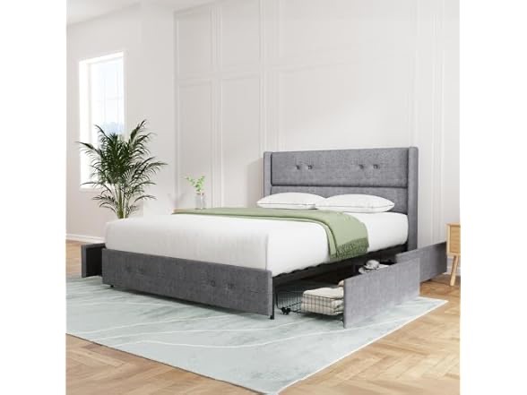 Novilla Queen Size Bed Frame Platform, Grey