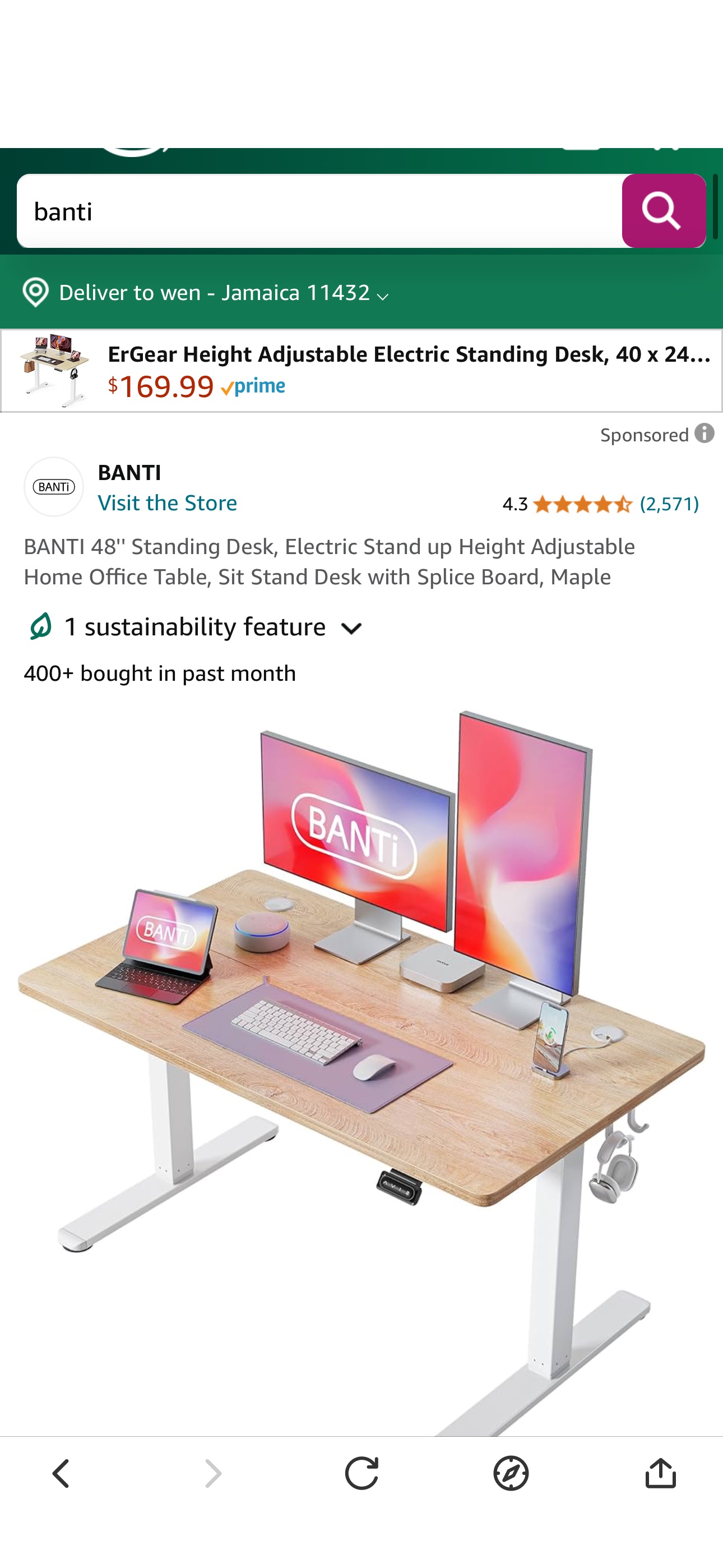 Amazon.com: BANTI 48'' Standing Desk, Electric Stand up Height Adjustable Home Office Table, Sit Stand Desk with Splice Board, Maple : Home & Kitchen