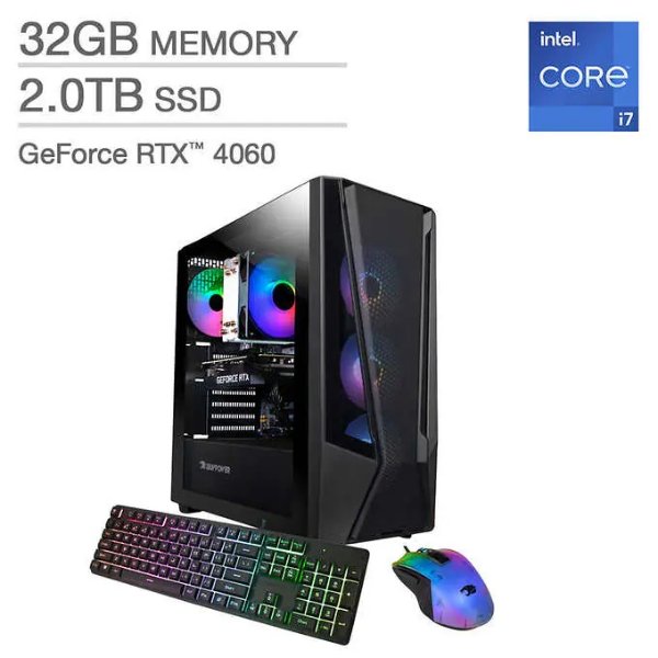 iBUYPOWER 台式机 (i7-14700F, 4060, 32GB, 2TB)