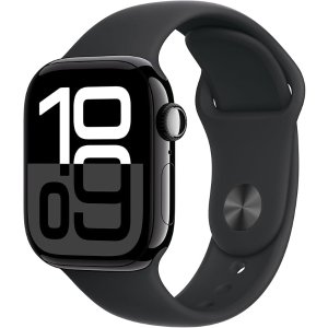 AppleWatch Series 10 [GPS 42mm] with Jet Black Aluminium Case with Black Sport Band - S/M. Fitness Tracker, ECG App, Always-On Retina Display, Water Resistant