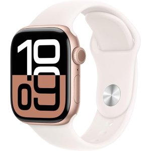 AppleWatch Series 10 [GPS 42mm] with Rose Gold Aluminium Case with Light Blush Sport Band - S/M. Fitness Tracker, ECG App, Always-On Retina Display, Water Resistant