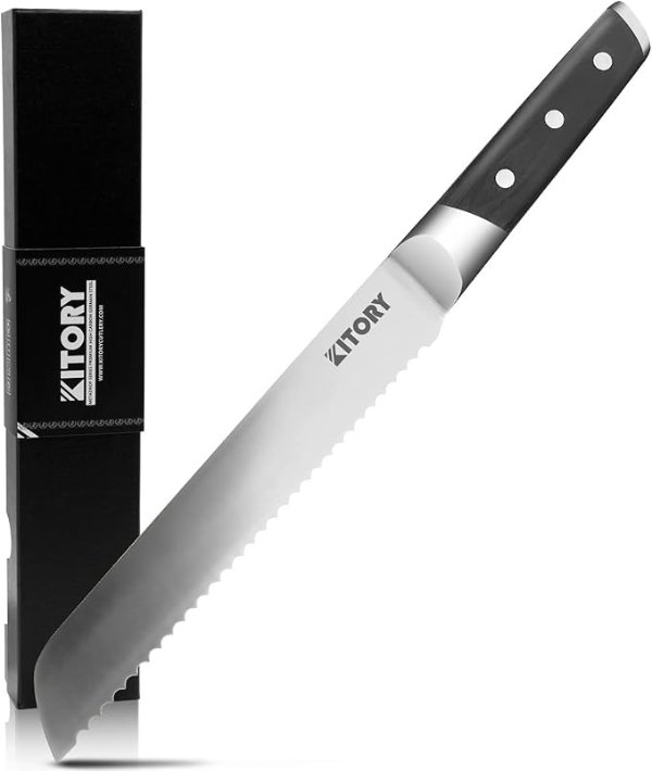 Bread Knife - 8" Serrated Edge Knife - Full Tang & Razor Sharp - Forged German High Carbon Steel - Ergonomic Pakka Wood Handle - Metadrop Series 2024 Gifts