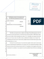 Linda Jordan V WA SOS Sam Reed - Obama Ballot Challenge - Judge's Decision - Forged Birth Certificate & Social Security Number - 8/29/2012