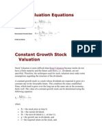 Stock Valuation Equations