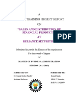 A Summer Training Project Report ON: "Sales and Distribution of Financial Products" AT Reliance Securities