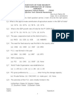 Institute of Food Security (Food Corporation of India) Gurgaon Management Trainee Batch: /2010 Objective Test:General Awareness