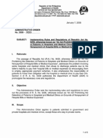 Administrative Order No.2008-0001 - Act Prohibiting The Detention of Patients For Non Payment of Hospital Bills