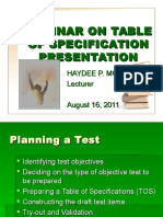 Seminar On Table of Specs (TOS)