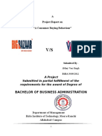 A Project Report On "A Consumer Buying Behaviour": Bachelor of Business Administration