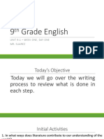 9th Grade English Unit 9 1 First Week