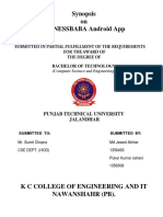 Synopsis On FITNESSBABA Android App: Punjab Technical University Jalandhar