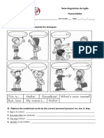 Teste Diagnostico de Ingles 5º Ano