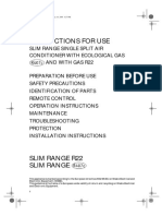 Instructions For Use: Slim Range Single Split Air Conditioner With Ecological Gas and With Gas R22