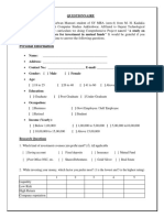 Questionnaire On Mutual Fund Invetment