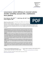 Sensorimotor Control Deficiency in Recurrent Anterior Shoulder Instability Assessed With A Stabilometric Force Platform