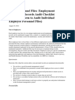 Audit: Personnel Files: Employment (Personnel) Records Audit Checklist (Including Form To Audit Individual Employee Personnel Files)