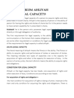 Mahkum Ahliyah (Legal Capacity)